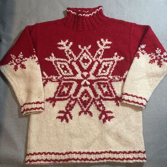 Express Sweaters - Vintage Express Tricot Pullover Snowflake 100% Wool‎ Sweater 90s Sz L